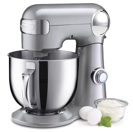 Cuisinart Batidora de pedestal 5 Qt | Motor 500 watts, Tazón acero pulido 5L/ 5qts, Cabezal inclinable, 12 velocidades, Incluye 3 batidores y tapa antisalpicaduras
