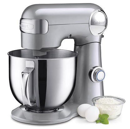 Cuisinart Batidora de pedestal 5 Qt | Motor 500 watts, Tazón acero pulido 5L/ 5qts, Cabezal inclinable, 12 velocidades, Incluye 3 batidores y tapa antisalpicaduras