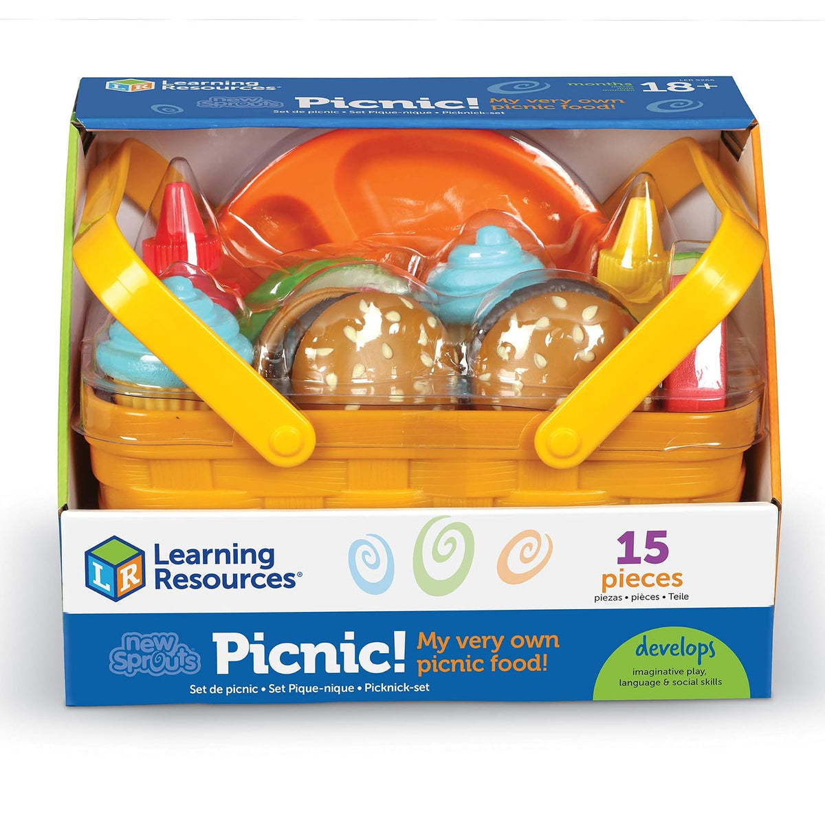 Learning Resources Set de Picnic, Comida de Juguetes, Juego de Alimentos,Juguetes de Cocina,Juguete de imitación, comidita de Juguete, Alimentos de Juguete