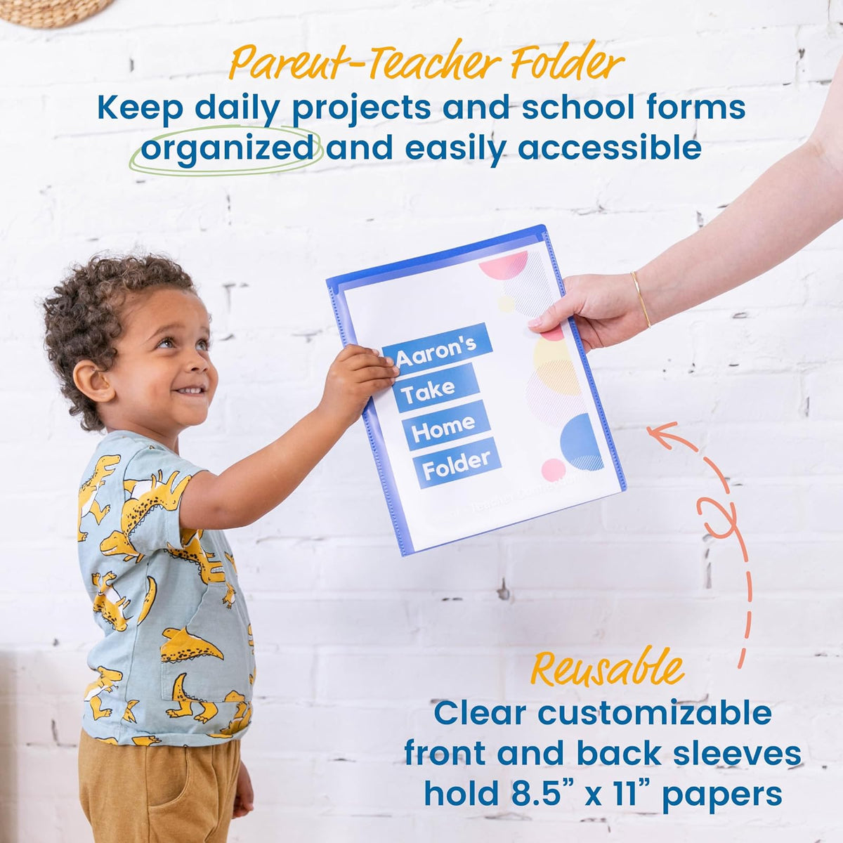 ECR4Kids MessageStor - Carpeta de comunicación para padres y profesores (2 bolsillos, plástico flexible, con bolsillos, papel tamaño carta, 36 unidades), color azul