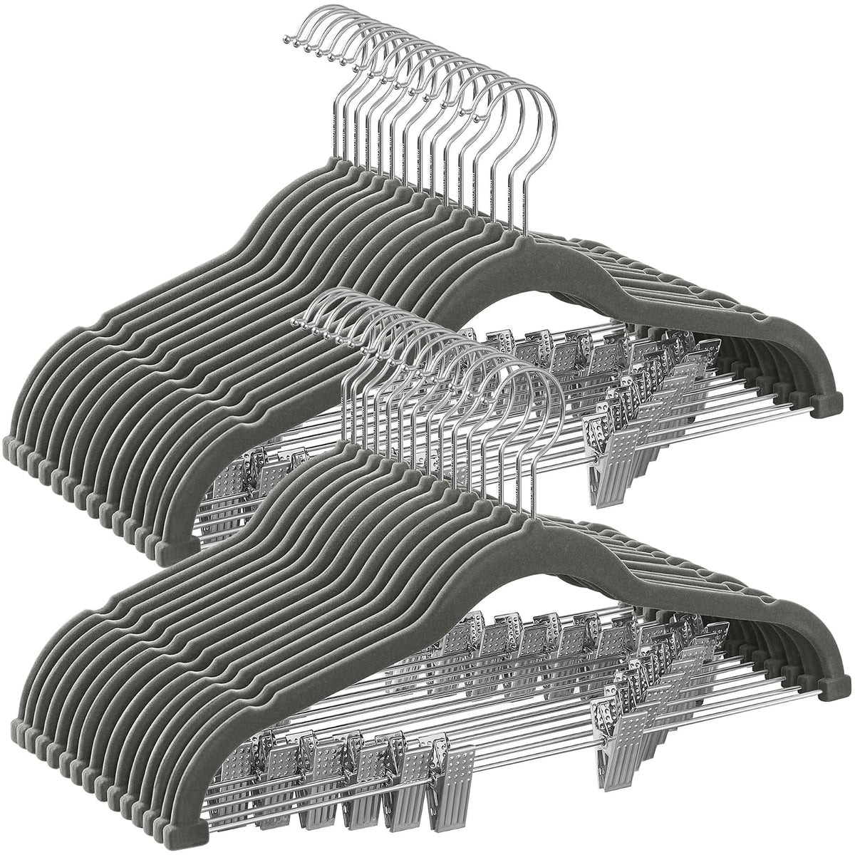 SONGMICS Perchas para Pantalones con Clips Ajustables, Paquete de 30 - Gris - 30 Pack