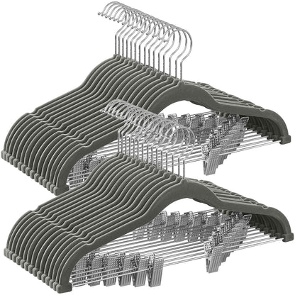 SONGMICS Perchas para Pantalones con Clips Ajustables, Paquete de 30 - Gris - 30 Pack