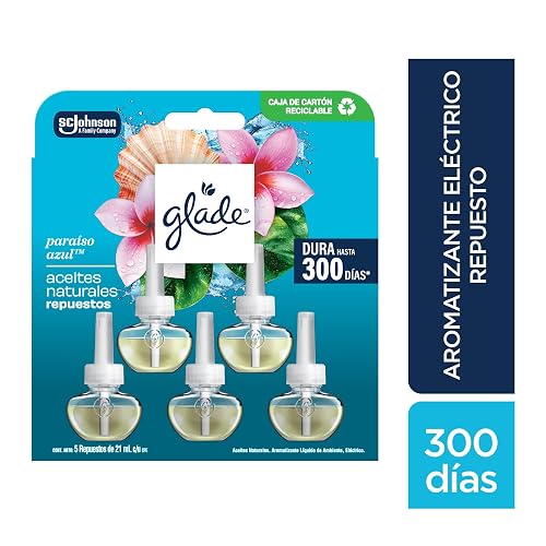Glade Aromatizante para Hogar Eléctrico Paraíso Azul, 5 Repuestos 21 ml