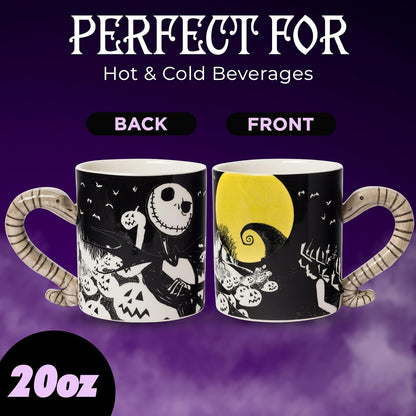 Silver Buffalo Nightmare Before Christmas Moonlight - Taza de cerámica con mango esculpido, 20 onzas, negro y blanco