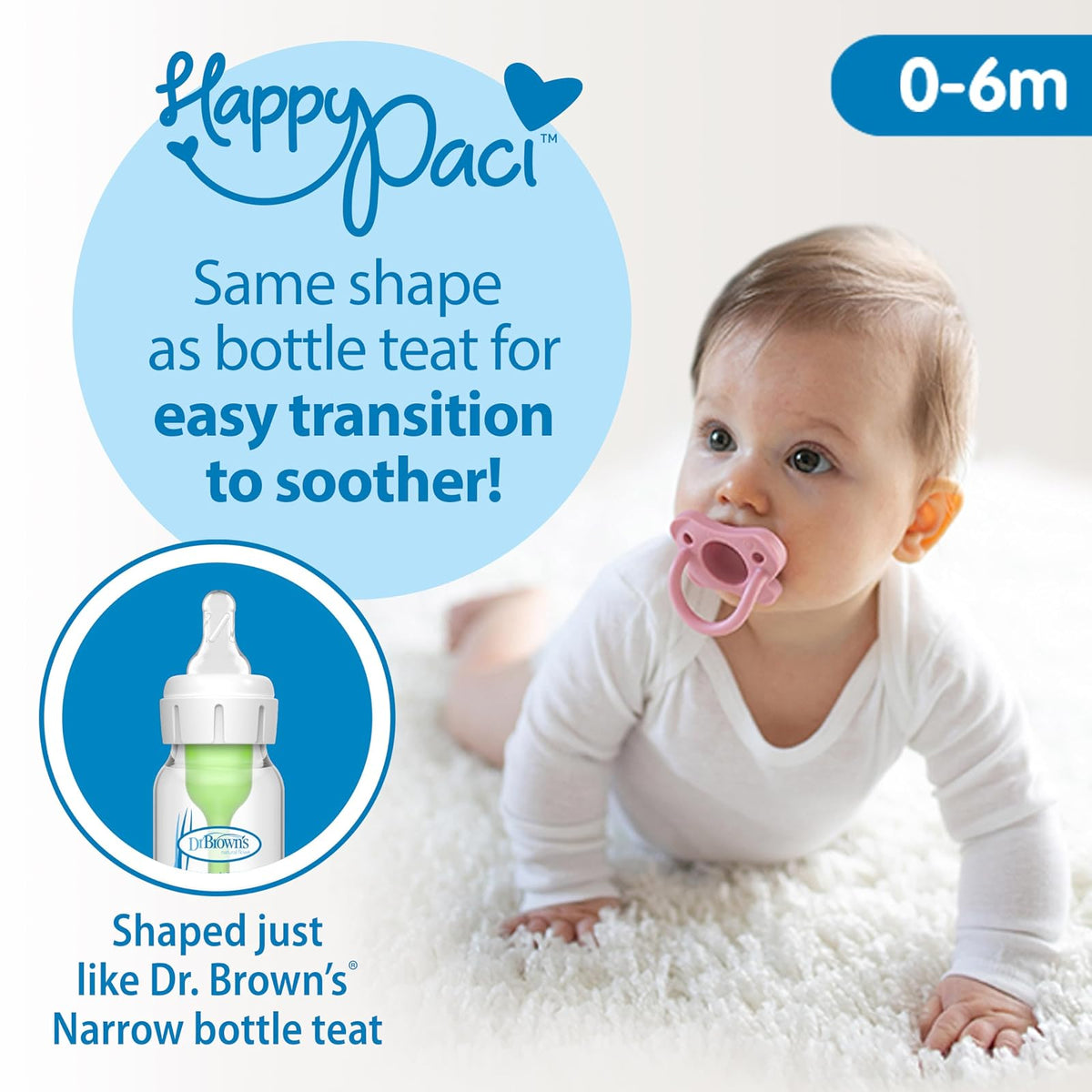 Dr. Brown's HappyPaci™ Chupón 100% silicona, paquete de 2, el color puede variar