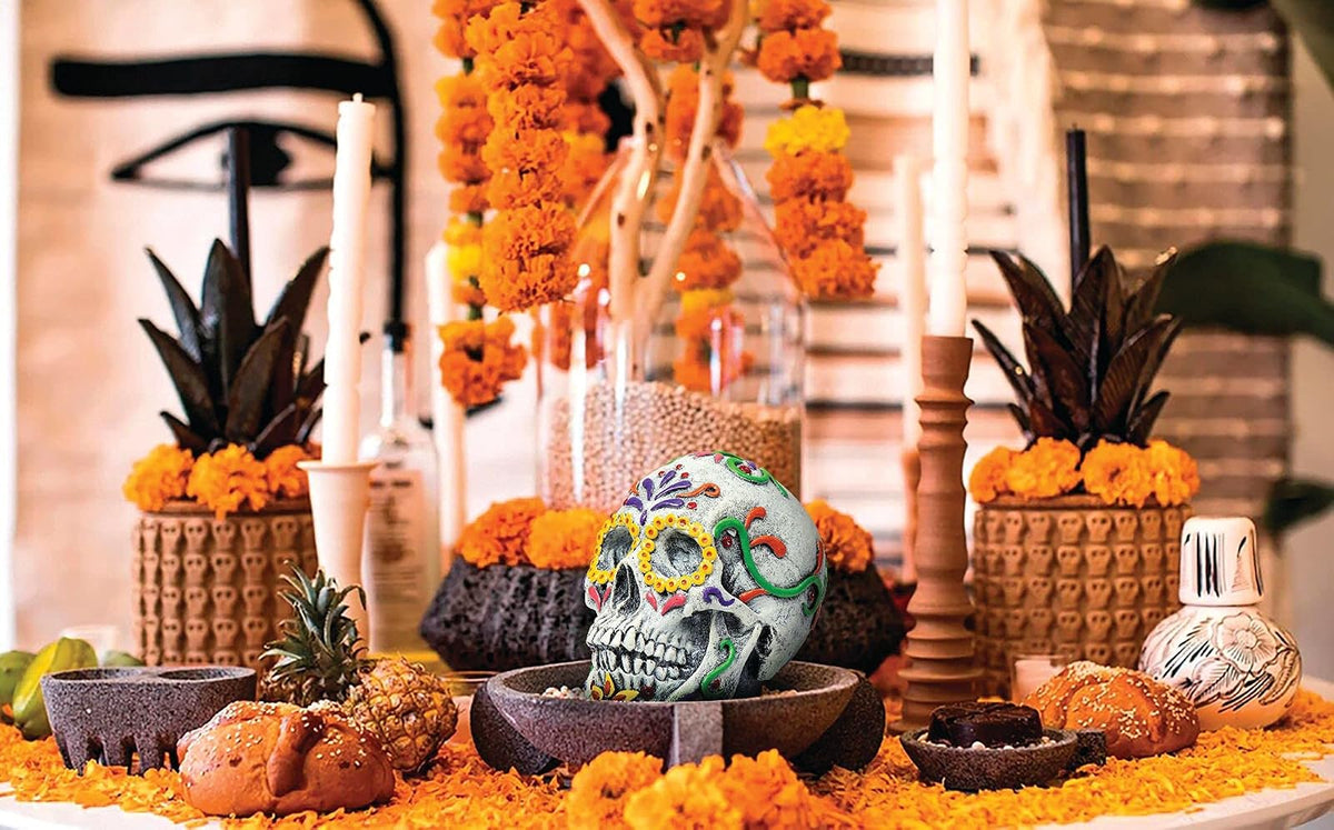 Skull Catrina Prop, Artículo Decorativo Catrin Mexicano, Adorno para Decoración de Craneo Colorido Ideal para Halloween y Día de Muertos