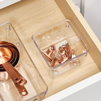 iDesign - Contenedores organizadores de cajones de plástico para cocina, baño y computadora, juego de 6 unidades, transparente