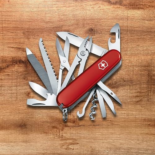 Victorinox Navaja Handyman, Roja, 24 Usos | Cuchillo de bolsillo para bricolaje y exterior con alicates, sierra para madera y metal, tijeras y cincel. Fabricado en Suiza