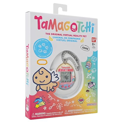 TAMAGOTCHI - Mascota Virtual Original Pastel de Ángel, con Llavero | Mascota digital clásica con minijuegos, sensor de toque, evolución según tus cuidados, batería incluida