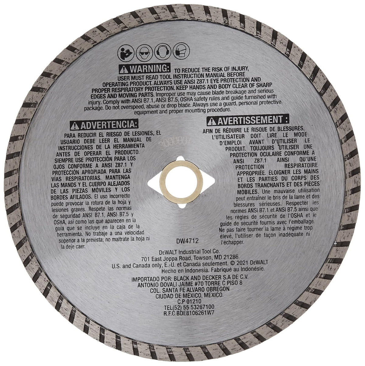 DEWALT - Hoja de diamante para bloque y ladrillo, corte seco/húmedo, borde continuo, 7 pulgadas (DW4712)