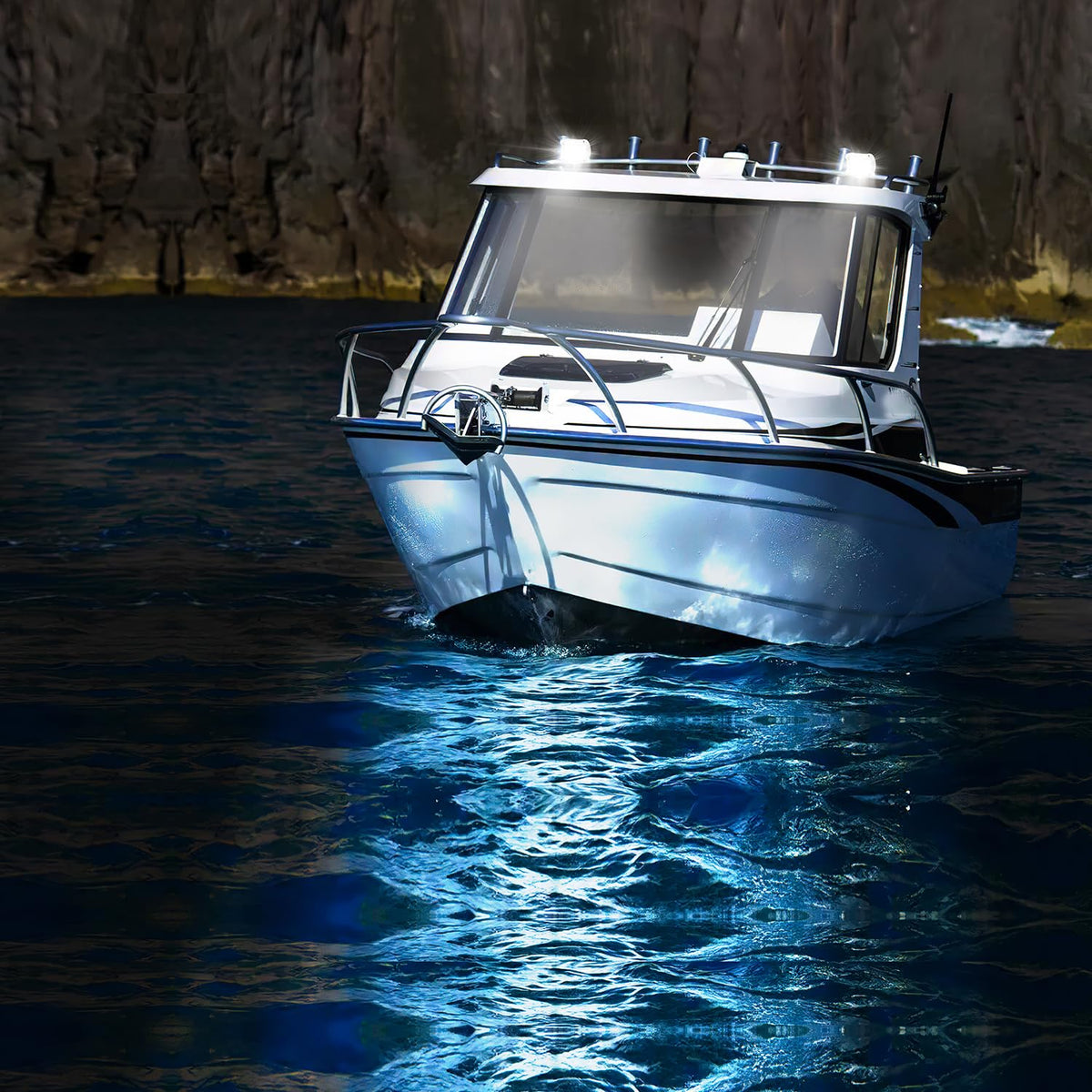 Nilight Marine - Juego de luces LED de navegación, 2 unidades de 4 pulgadas con puntos blancos de inundación, iluminación de muelle para cubierta de barco de Ponton, para pesca nocturna, puerto de