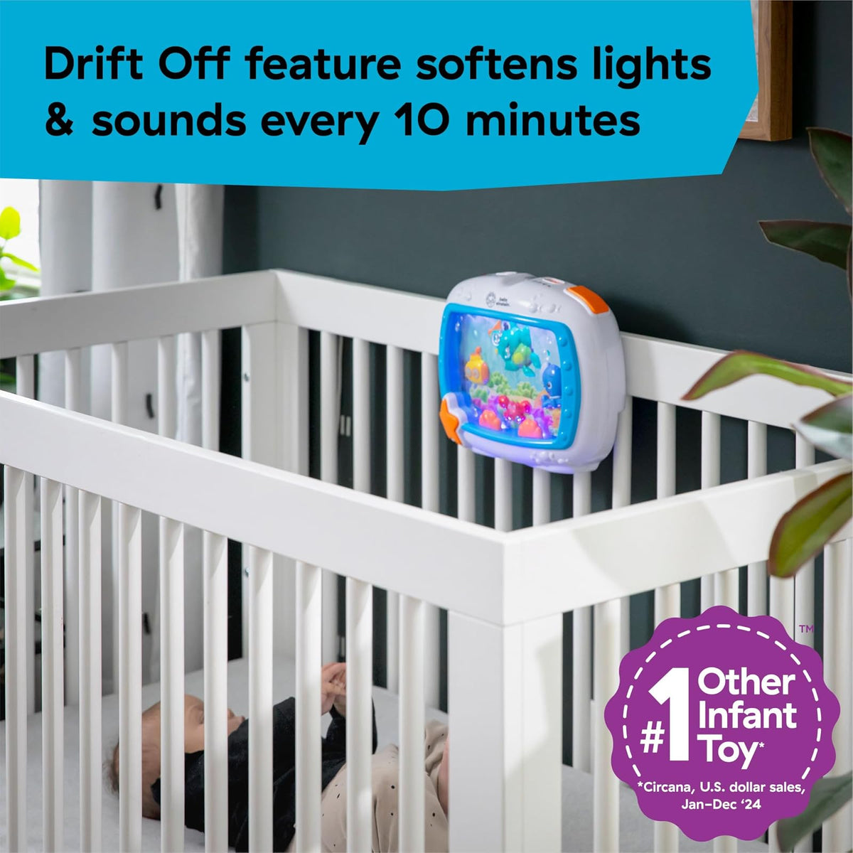 Baby Einstein Sea Dreams Soother - Juguete relajante con melodías y luces suaves para bebé, sonidos del océano, conciliador del sueño, incluye control remoto, fácil de sujetar a la cuna, a partir de 0 meses (Azul)