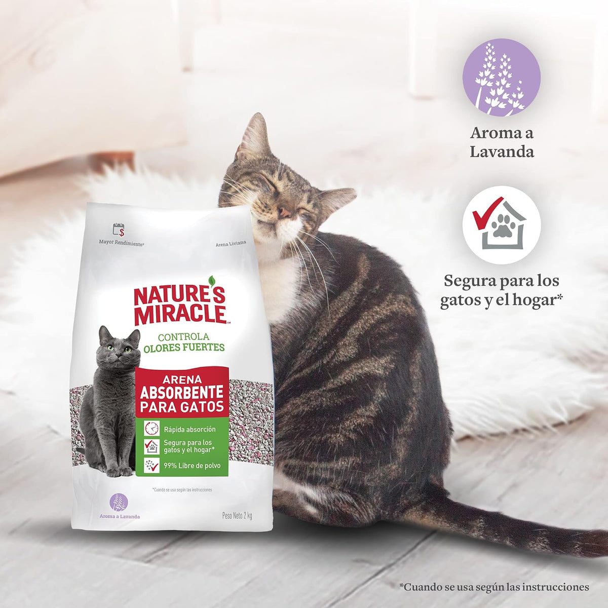 Nature's Miracle Arena para Gato Absorbente 99% sin Polvo Aroma Lavanda 2kg