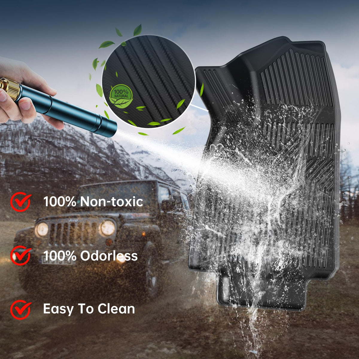 Alfombrillas Antideslizantes para Todo Tipo de Clima, 5 Piezas, Ajuste Personalizado para Toyota Tacoma 2018-2023 (Solo automático) | Revestimientos de Goma para Piso de camión con Tiras