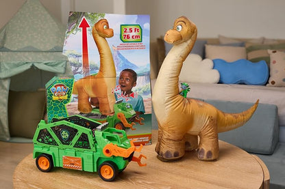 Paw Patrol: The Dino Movie, vehículo de Dinosaurio Megasaurus con Dinosaurio Inflable de 76,2 cm y Figura de acción de Rocky, Juguetes para niños y niñas preescolares, a Partir de 3 años