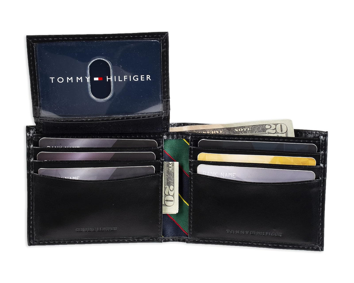 Tommy Hilfiger - portafolios de piel auténtica para hombre con ventana de identificación y múltiples ranuras para tarjetas