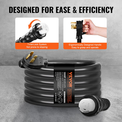VEVOR Kit de Cable de generador de 50 A y Caja de Entrada de energía, 7,62 m (25 pies), Cable de alimentación de generador NEMA 14-50P/SS2-50R STW 6/3+8/1 AWG con Conector de Bloqueo Giratorio