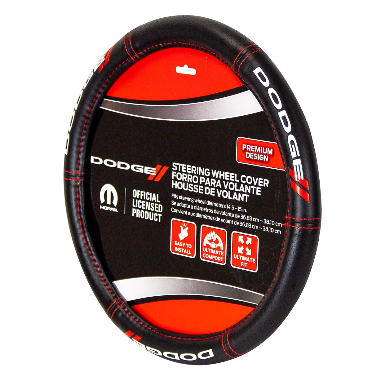 Plasticolor Cubierta De Volante Dodge 006694R01 | Material premium, diámetro 14.5-15 pulgadas, costuras de alto contraste, para automóviles/camiones/SUV