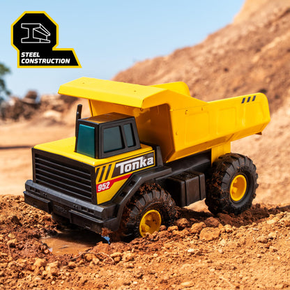 Tonka Steel Classics Mighty Dump Truck, Camión de Juguete, Construcción de Acero Real, a Partir de 3 Años, Embalaje Sin Frustraciones (FFP), Amarillo