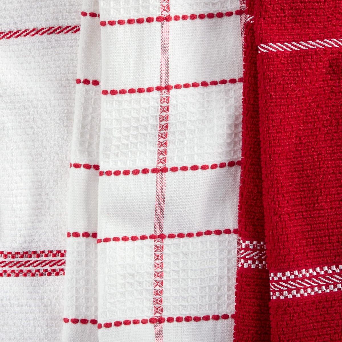 MARTHA STEWART Modern Waffle - Juego de 6 Toallas de Cocina, Color Rojo, 16 x 28 Pulgadas