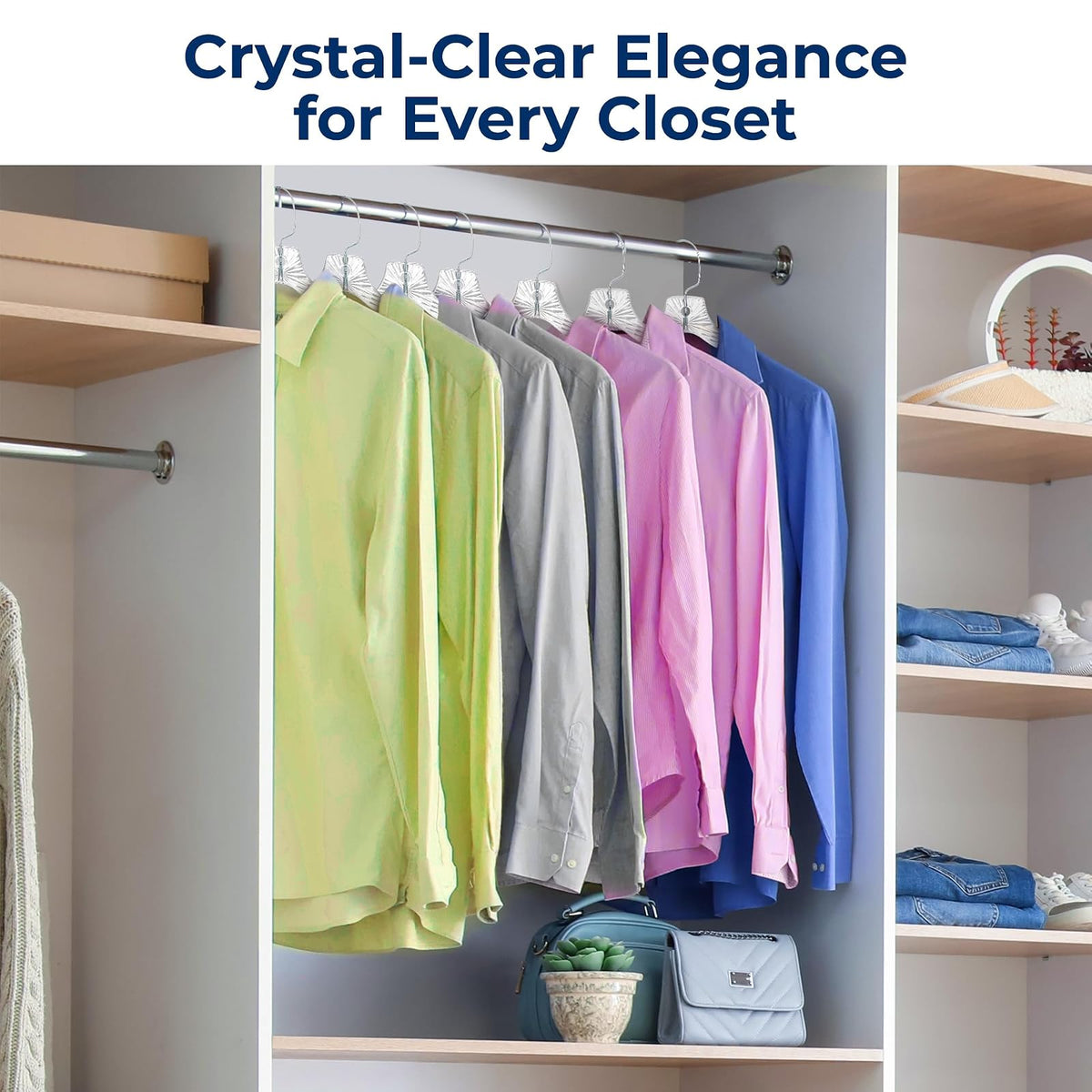 SereneLife - Paquete de 24 Perchas de plástico Transparente, Ligeras, Antideslizantes, con Hombros con Muescas y Gancho Giratorio para Ropa, Camisas, Trajes, Vestidos, Chaquetas, diseño Ultrafino Que