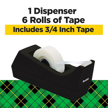 3M Scotch cinta mágica con dispensador negro, 8.63 cm x 25.4 m, 6 rollos