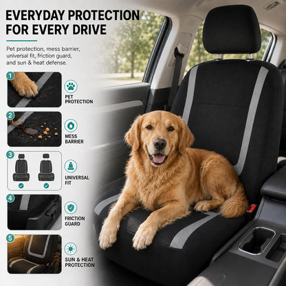 FH Group - Fundas de Tela para Asiento de Automóvil, Juego Delantero con reposacabezas extraíble, Ajuste Universal para Asientos de Respaldo bajo de SUV, sedán, Furgoneta, Gris