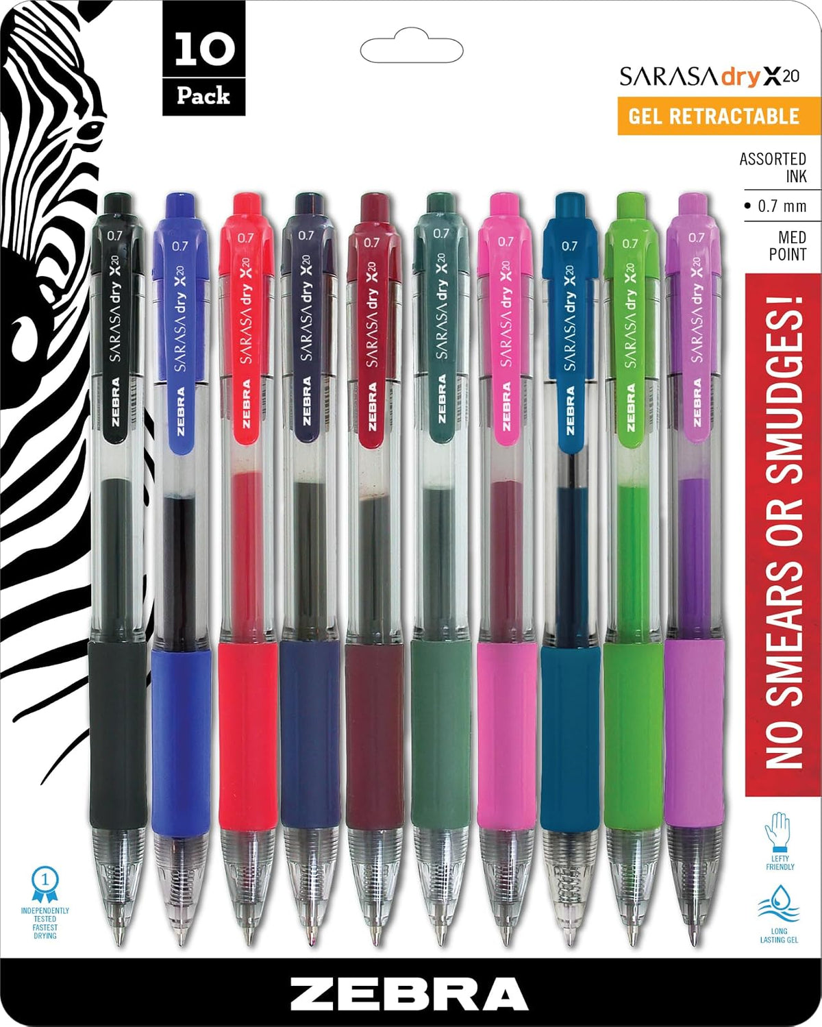 Zebra Sarasa Rapid Dry Bolígrafo de Gel Retráctil, Punta 0.7 mm, Paquete con 14 - 1 Count (Pack of 10)