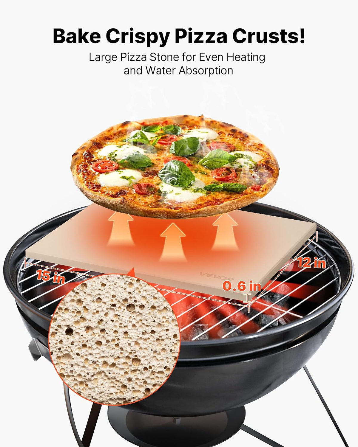 VEVOR Piedra para Hornear Pizza de 38 x 30 cm, Rectangular de Cordierita, Placa Extragrande con Raspador, 1,5 cm de Grosor, Resistente al Calor, Apta para Cocina, Horno, Pan, Pizza y Parrilla