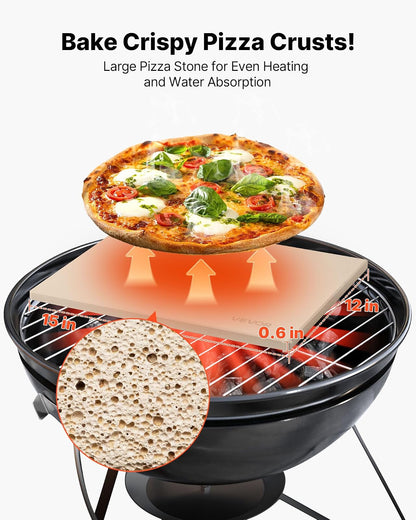 VEVOR Piedra para Hornear Pizza de 38 x 30 cm, Rectangular de Cordierita, Placa Extragrande con Raspador, 1,5 cm de Grosor, Resistente al Calor, Apta para Cocina, Horno, Pan, Pizza y Parrilla