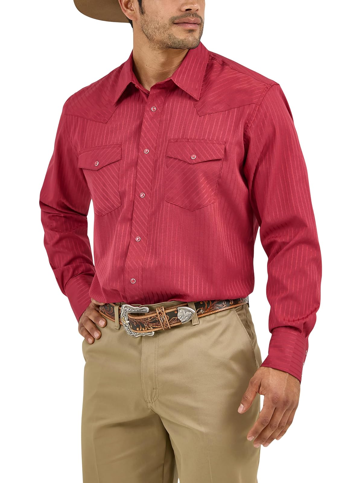 Wrangler Camisa Sport Western de Algodón para Hombre - Vino - XXL