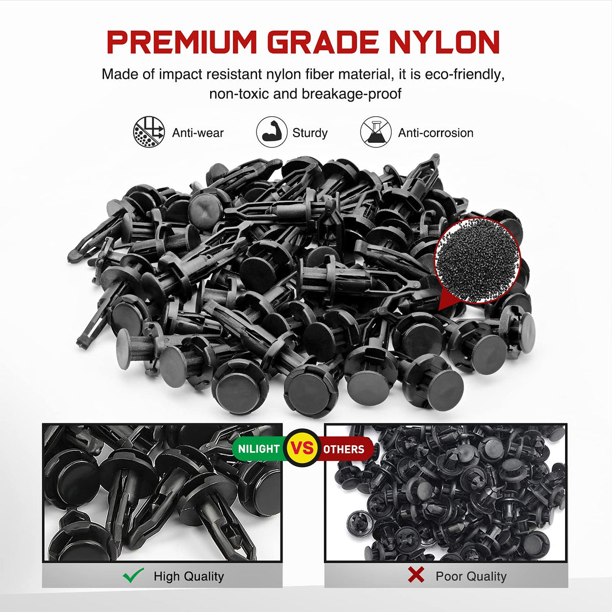 Nilight BL-71-A 100 Clips de Nailon Tipo Empuje 9 mm para Toyota con Removedor de Cierre