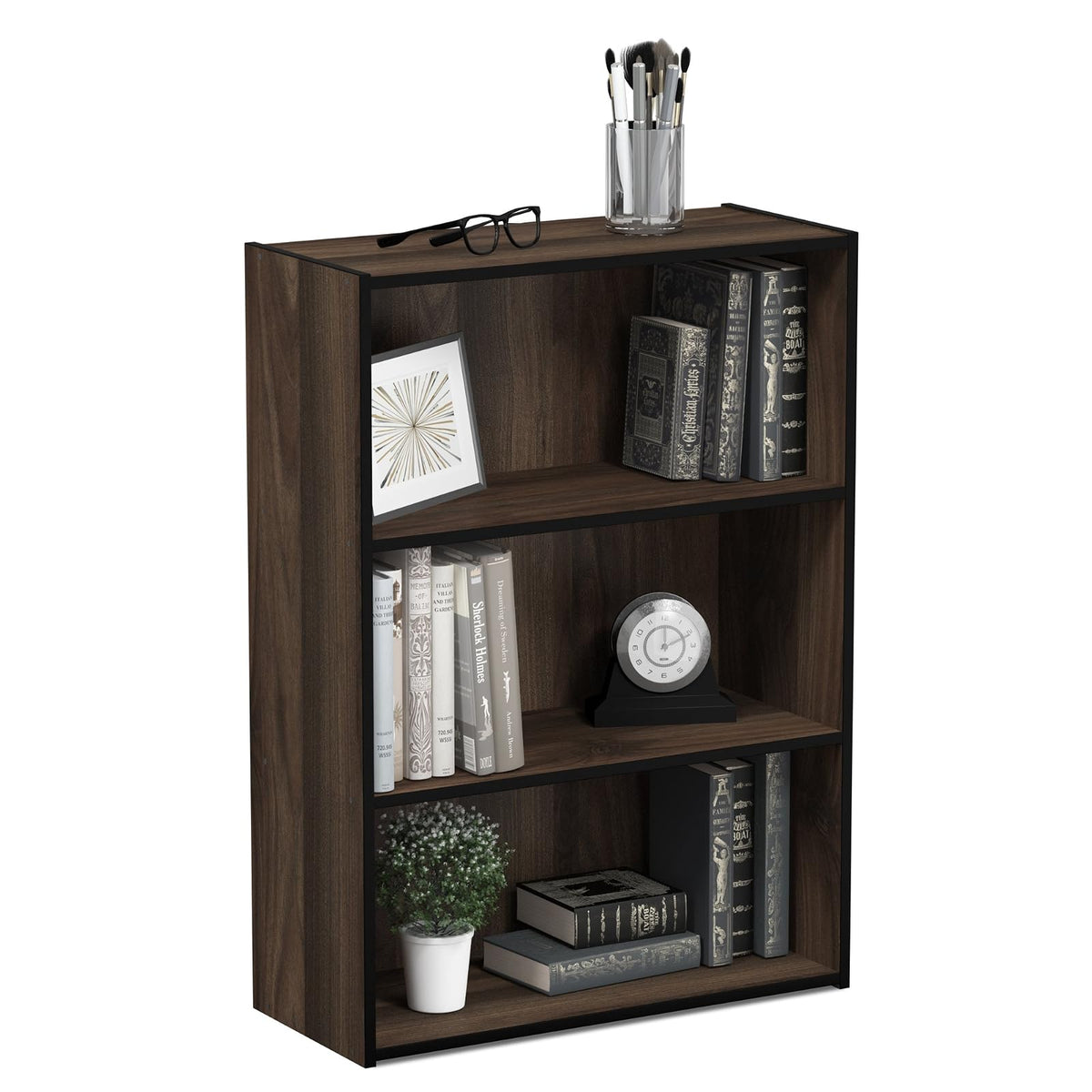 Furinno Pasir Estantería de 3 o 4 Niveles, Varios Colores - Nogal Columbia - 3-Tier