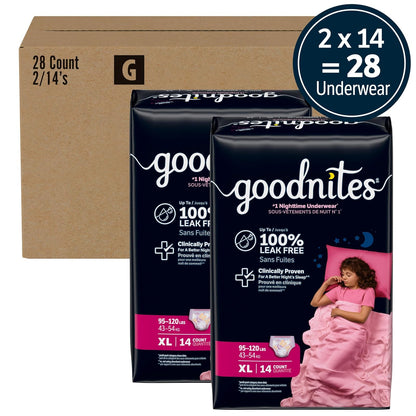 Goodnites Ropa interior nocturna para niñas XL (100 a 150 libras). ), 14 Ct