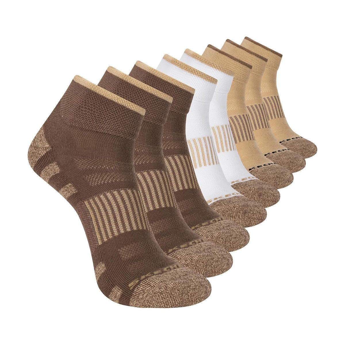Skechers 8-pack Work Collection Quarter Crew Socks, Extended Cushion & Mesh Ventilation Calcetines Hombre - 10-13 - Cuarzo Café - Blanco - Caqui