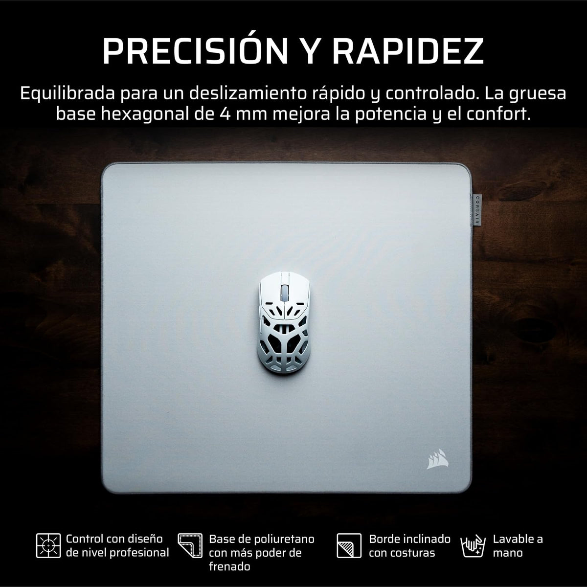 Corsair MM Pro Control Mediana Alfombrilla para Ratón Gaming – Gris | Optimizadas para Esports y para Ajustes de Precisión y Microajustes, Base de Antideslizante, Bordes Inclinados y Cosidos