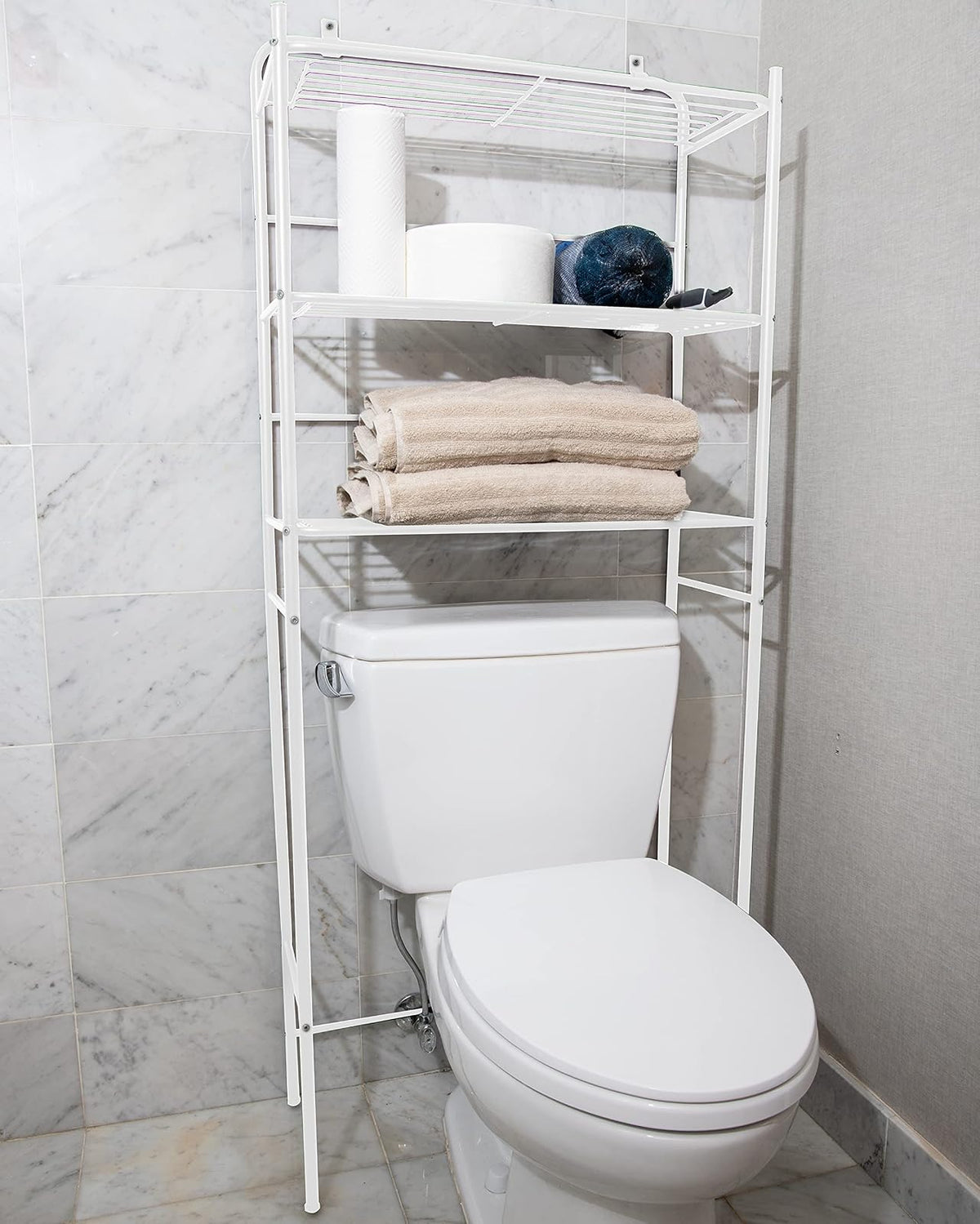 Mind Reader 3TOILR-BLK - Estantería de 3 Niveles, Unidad de Inodoro, Ahorro de Espacio en el baño, Blanco, 1