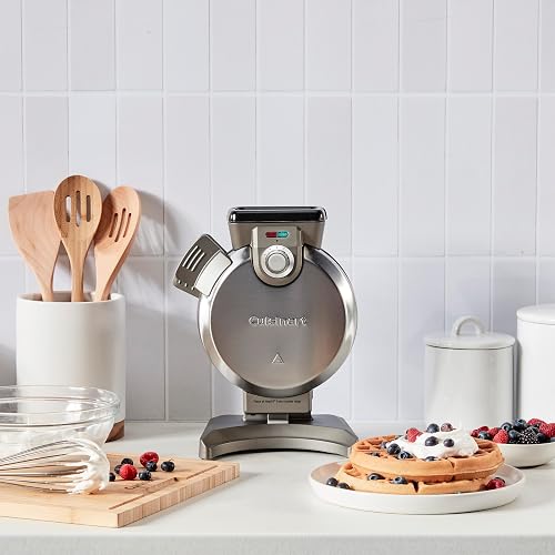 Cuisinart Wafflera Vertical Anti-derrames WAF-V100 Acero Inoxidable | Diseño verticalpara ahorra espacio, Tubo vertido masa fácil llenado, 5 niveles dorado, Placas antiadherentes. Alerta audible