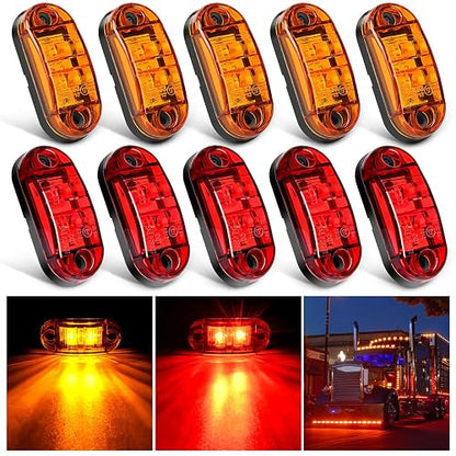 Nilight TR-148 Paquete de 10 Luces de Marcador Lateral Ovaladas de 2.5 Pulgadas con 2 Diodos LED, Impermeables, para Camión 10-30 V, Ámbar/Rojo - 10 unidades, color ámbar - rojo, universal