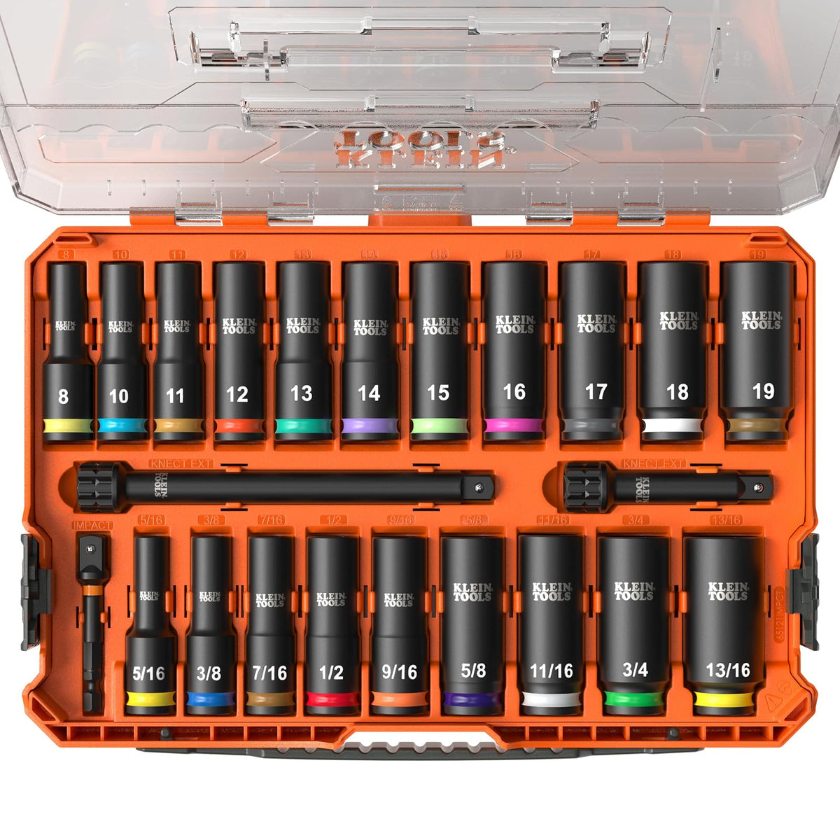 Klein Tools Juego de Dados de Impacto Pozo Profundo 3/8 SAE 9 Piezas - Juego métrico y SAE de 23 piezas