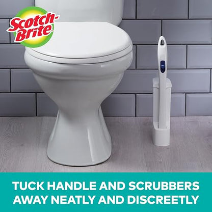 Scotch-Brite Disposable Toilet Scrubber Cleaning System with Built-in Bleach Alternative Cleaner, Easily Scrubs Under the Rim, 1-Handle with Storage Caddy + 5-Disposable Refills