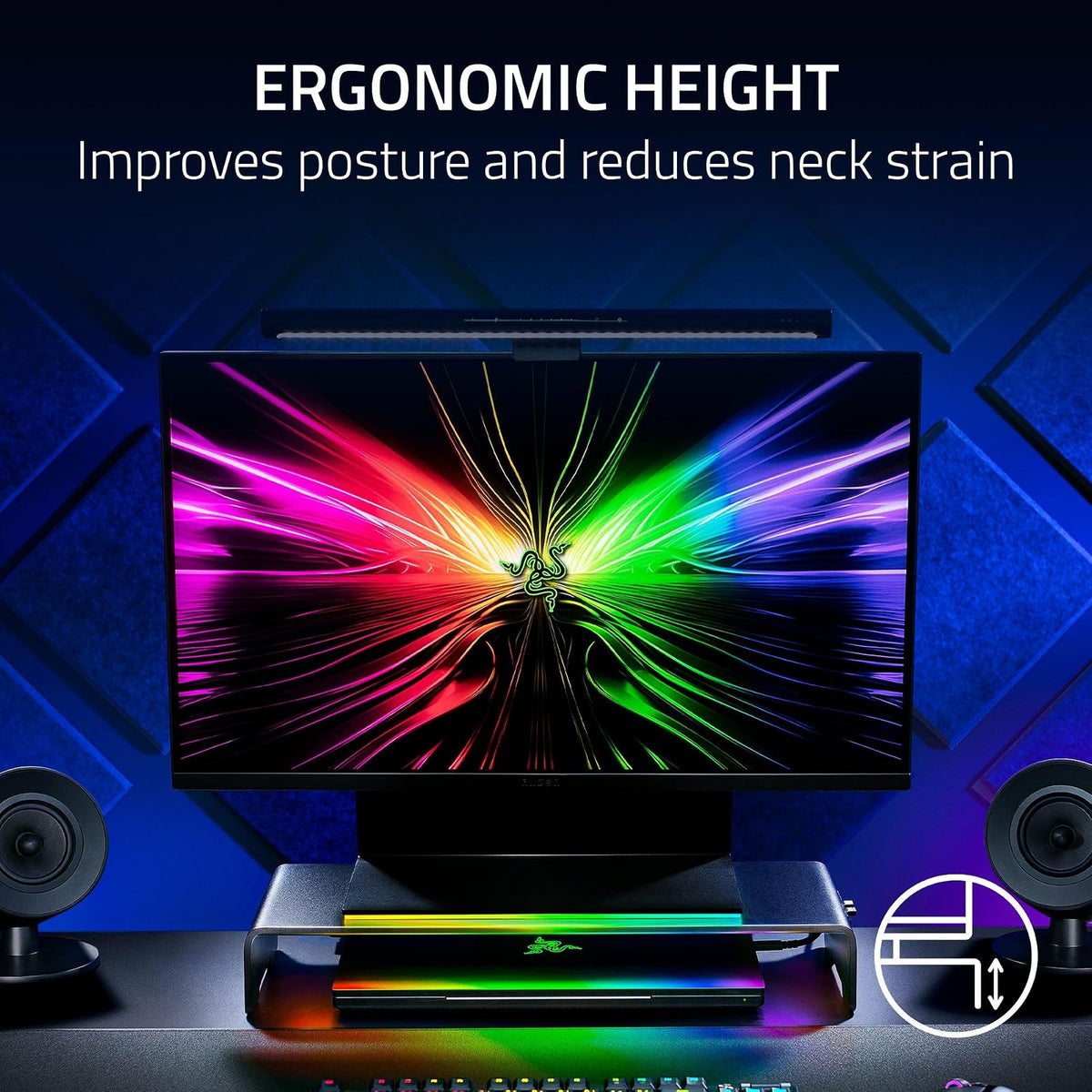Razer Monitor Stand Chroma | Altura ergonómica, aluminio duradero soporta hasta 20 kg, organizar estante de almacenamiento, Chroma RGB