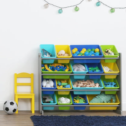 Tot Tutors WO498 Elements Collection Wood Toy Storage Organizer, X-Large, Grey/Blues