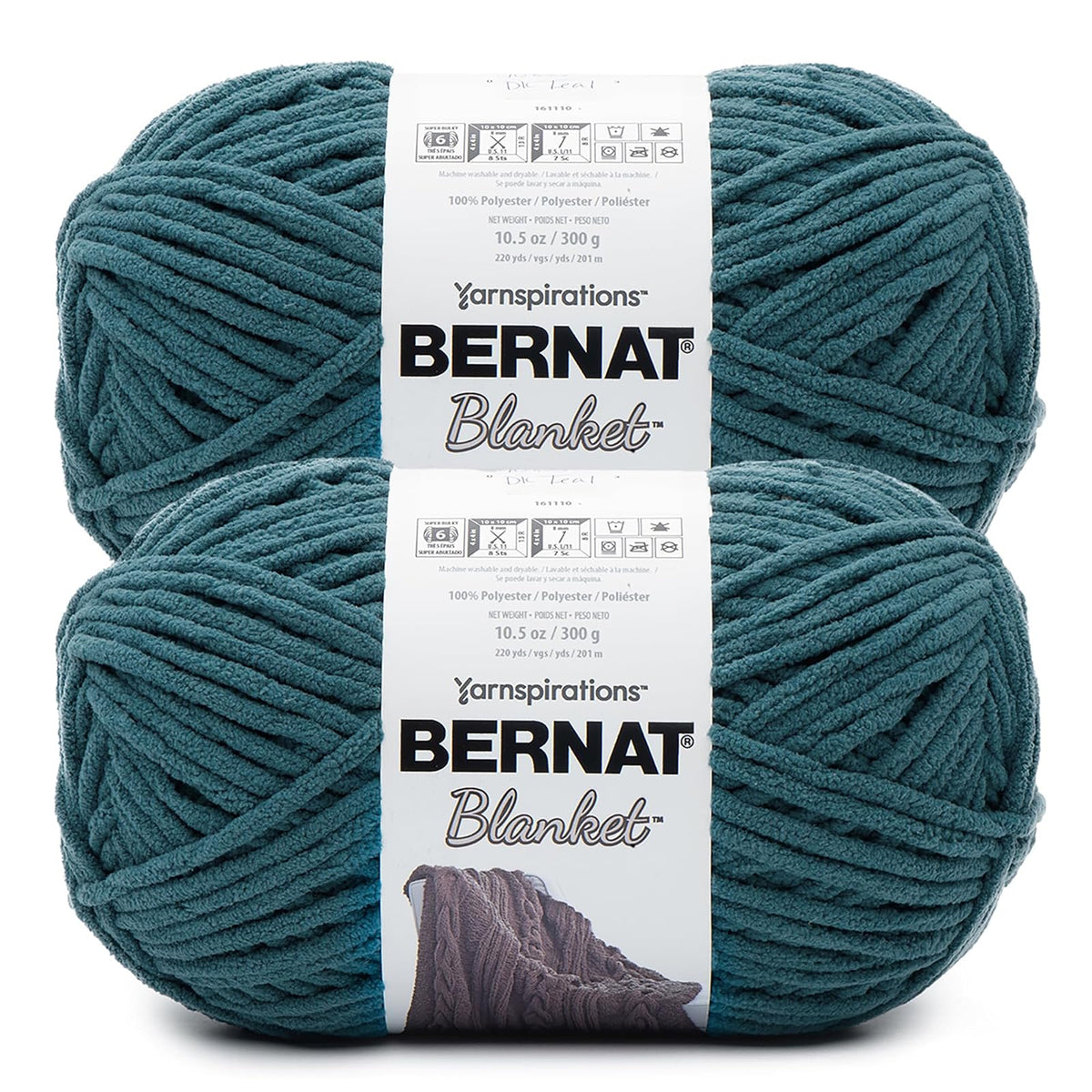Bernat Blanket Estambre Chenille, Paquete de 2, Súper Voluminoso - Verde azulado oscuro