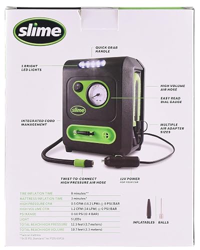 Slime 40034 Inflador 12V de Neumáticos y de Uso Multiple