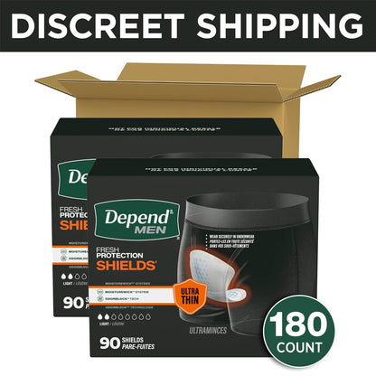 Depend Shields - almohadillas para orejas de incontinencia para hombres, absorción de luz, 180 unidades (el embalaje puede variar)