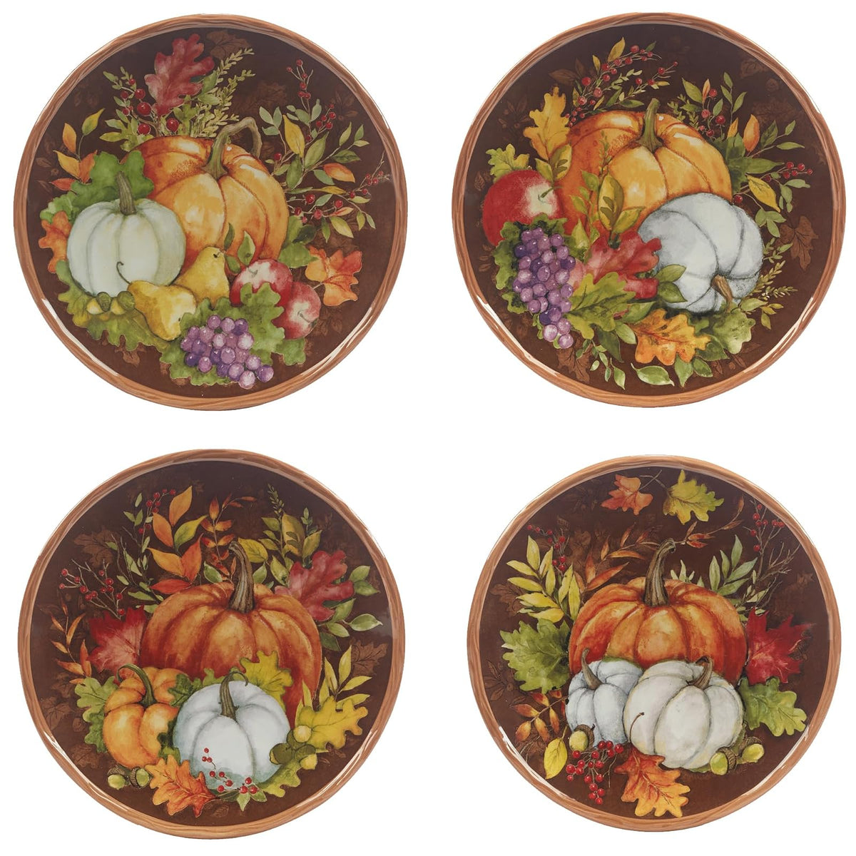 Certified International Harvest Blessings - Plato de ensalada/postre de 8.5 pulgadas, juego de 4, multicolor