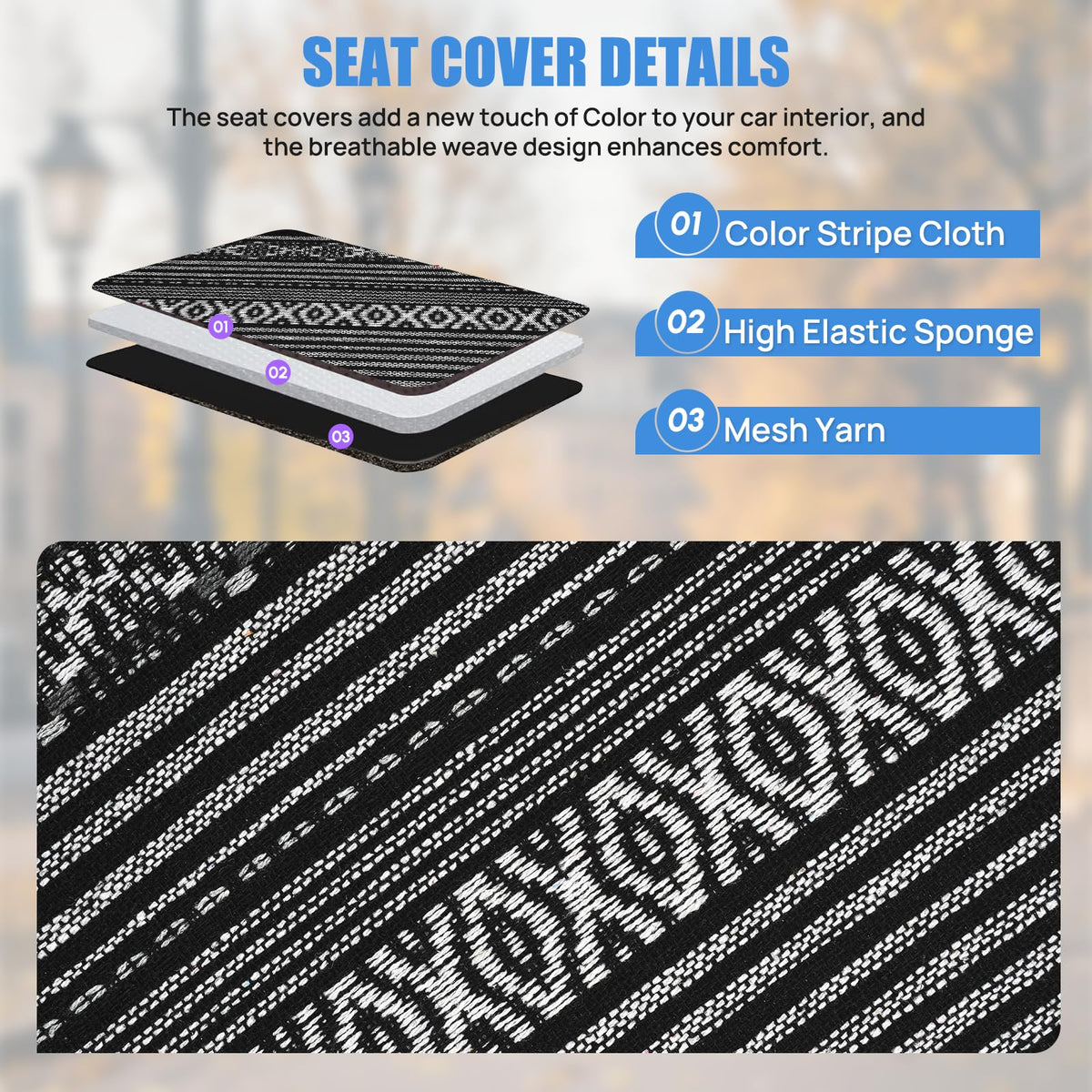 Nilight Car Seat Covers 2PCS Black Stripes Baja Saddle Blanket with Shoulder Pads Washable Striped Woven Airbag Compatible Universal for Cars SUV Truck Front Seat