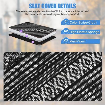 Nilight Car Seat Covers 2PCS Black Stripes Baja Saddle Blanket with Shoulder Pads Washable Striped Woven Airbag Compatible Universal for Cars SUV Truck Front Seat