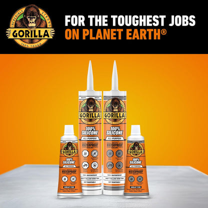 Gorilla 8050002 Clear 100Percentsilicone Sealant, 10 Oz., Clear | Resistente al moho y al moho, sellador flexible multiusos, secado rápido en 30 minutos, uso en interiores y exteriores